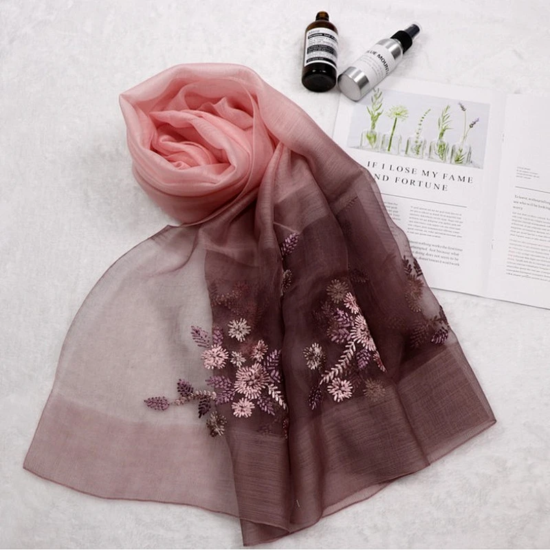 Scarf for Women pure  silk fashion embroidered