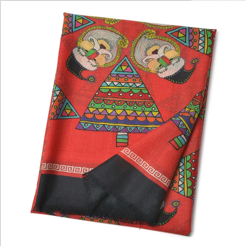 New Christmas fashion printed autumn and winter pure wool scarf for ladies