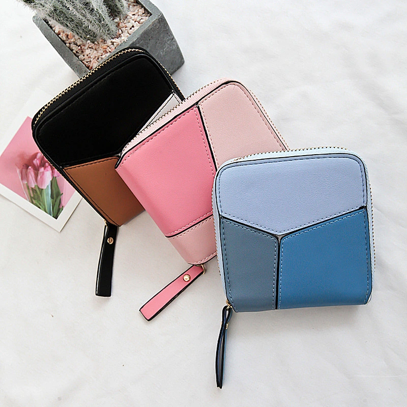 Tri Fold Multicolor Genuine Leather Coin And Change Purse Women Mini Wallet