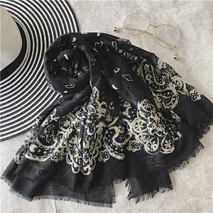 Muslim embroidery scarf pashmina shawls 45% silk 55% pashmina wolf embroidery designs mens crinkle scarf