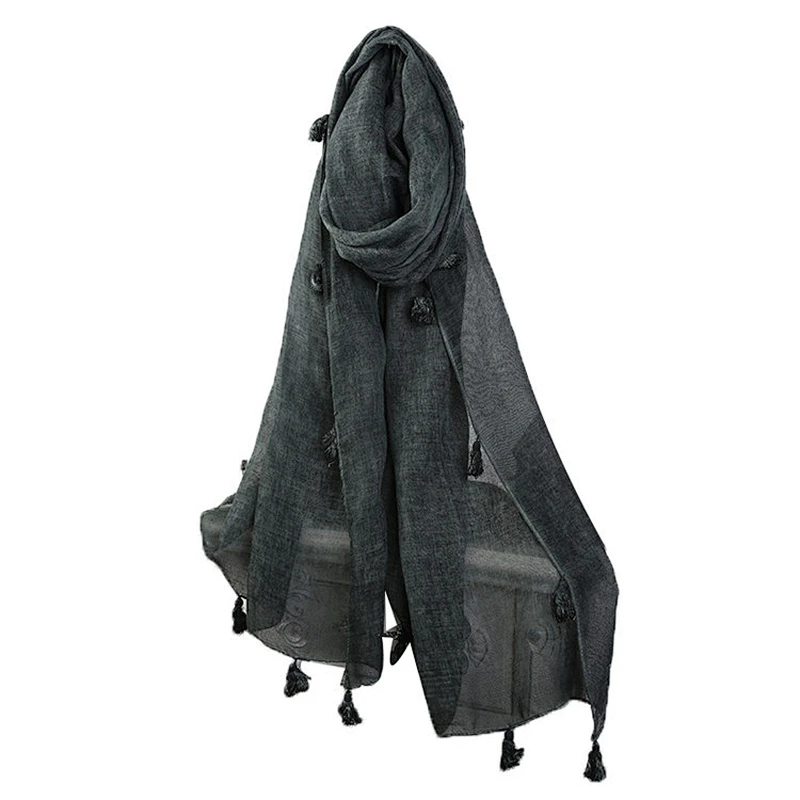Hot selling wholesale soft solid color muslim women hijab scarf cotton and linen scarf