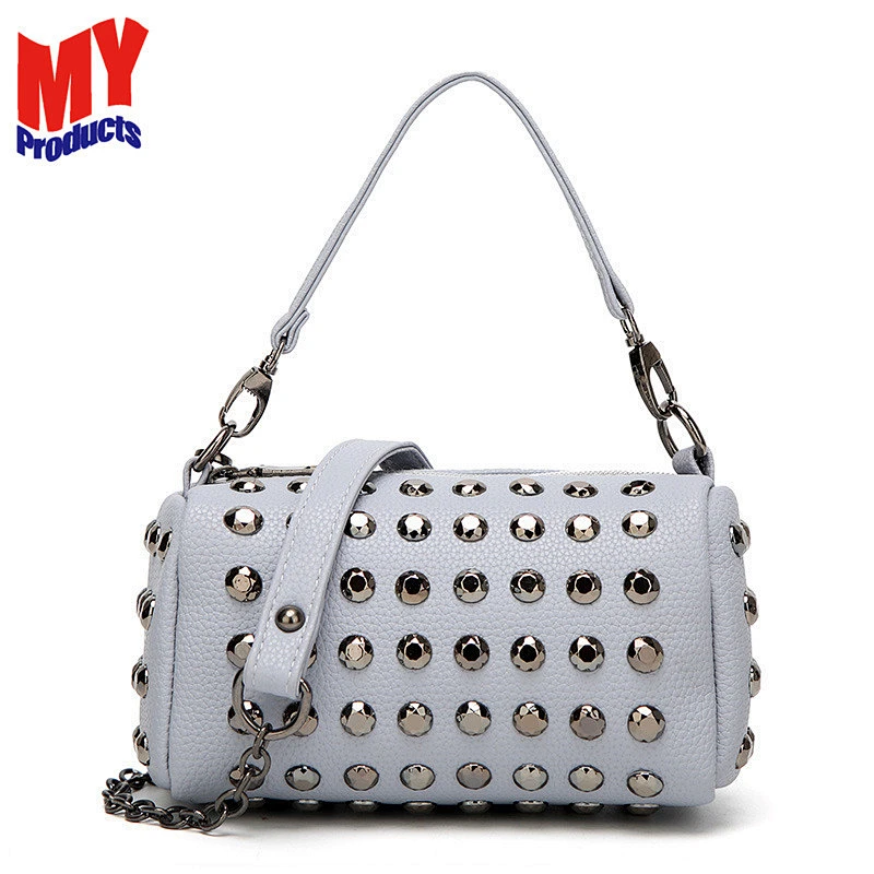 New Women Fashion Shoulder Bag Lady Black Rivet Leather Handbag
