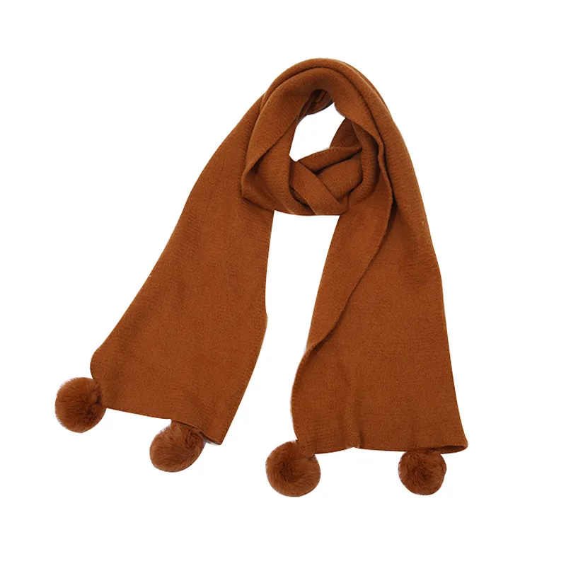 New style female winter shawl with ball pure color long thickened student scarf