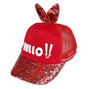 High Quality Custom Embroidery Snapback Cap Cat Ear Kids Sequins Baseball Cap