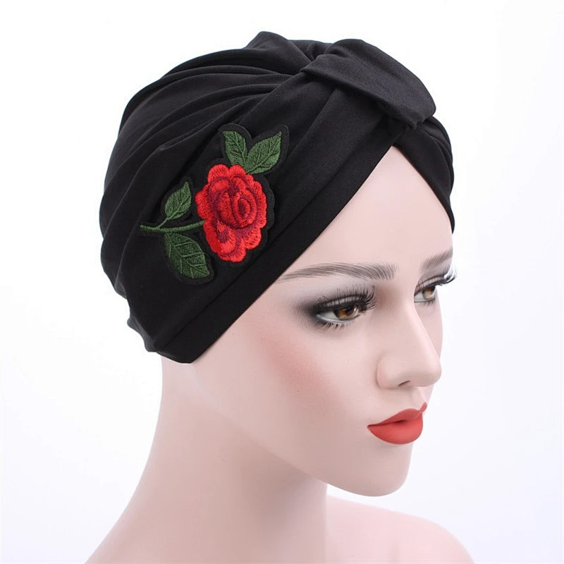 Soft Elastic Rose Pleated Twisted Muslim Turban Chemo Beanie Indian Cap