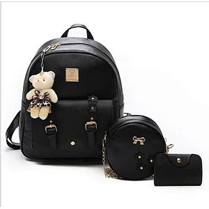 Fashion Backpack Women PU Leather Backpack Set 3 Pcs in 1 For Girls