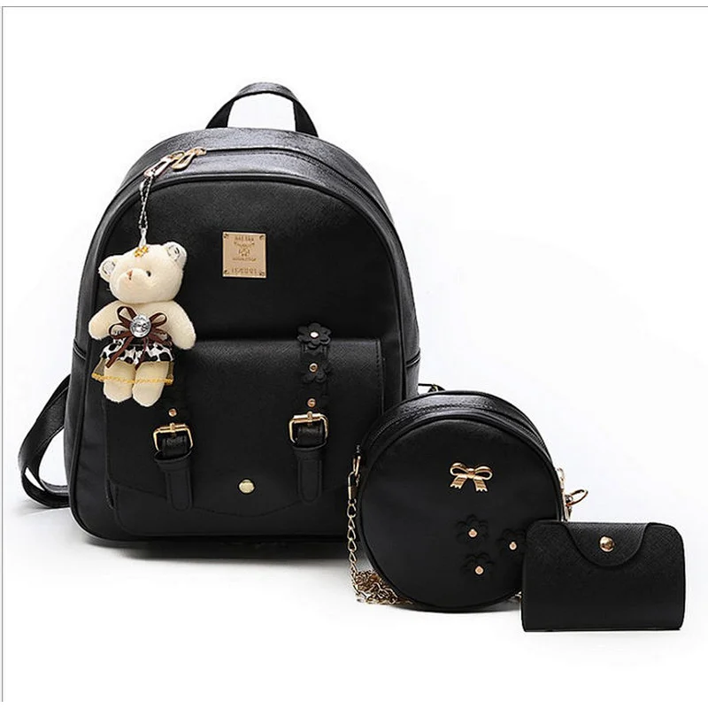 Fashion Backpack Women PU Leather Backpack Set 3 Pcs in 1 For Girls