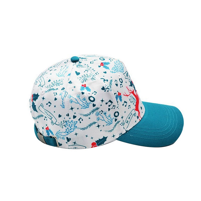 Wholesale promotional blue christmas hat elk printed baseball caps custom running sport cap