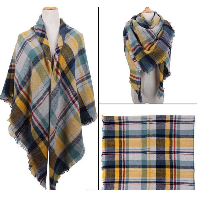 Cashmere large square towel blended color plaid skin-friendly scarf women winter warm versatile shawl