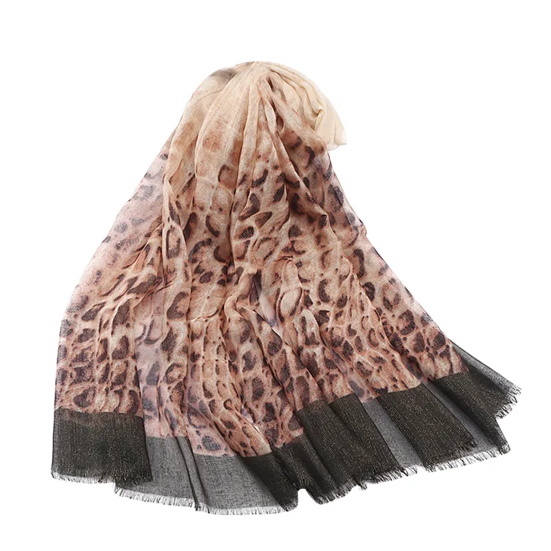 New European and American style leopard print cotton and linen versatile scarf