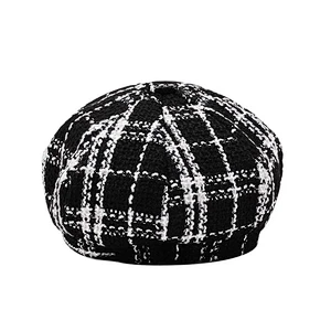Plaid Beret Lady's Autumn and Winter Hat Wild Fashion Tide Octagon Hat