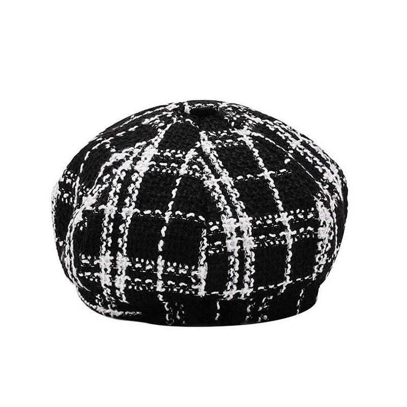 Plaid Beret Lady's Autumn and Winter Hat Wild Fashion Tide Octagon Hat