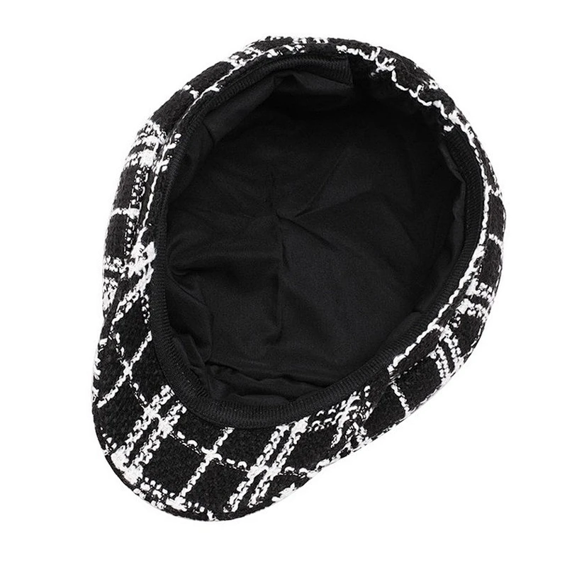 Plaid Beret Lady's Autumn and Winter Hat Wild Fashion Tide Octagon Hat