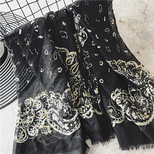 Muslim embroidery scarf pashmina shawls 45% silk 55% pashmina wolf embroidery designs mens crinkle scarf