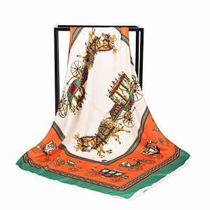 Custom Fashion Spring Ladies Neck Scarf Digital 100% Satin Silk Square Scarf