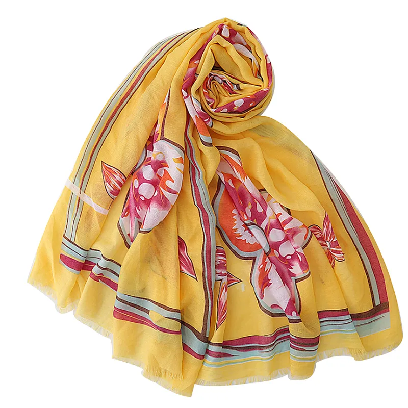 Fashion autumn and winter flower printing cotton and linen scarf female tourism holiday shawl scarf