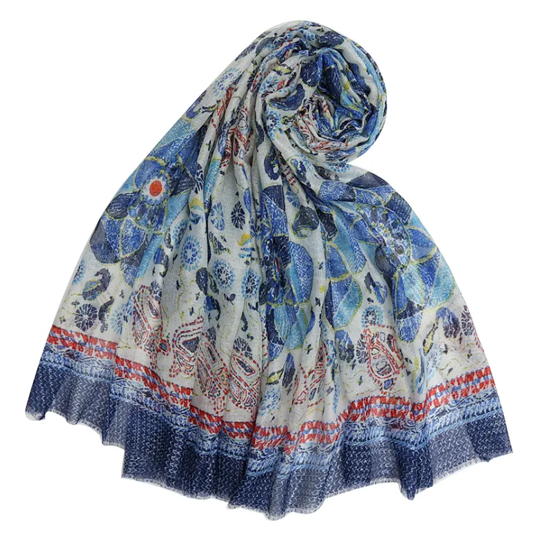 Fashionable printed folk style sunscreen shawl for women