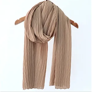 Hot products popular monochrome scarf hijab Muslim chiffon crinkle scarf for women