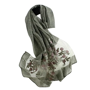 Wholesale spring summer popular custom embroidery women long silk scarves