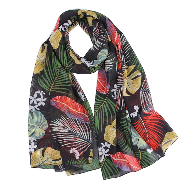 Retro style fashion tropical rain forest leaves printed shawl scarf