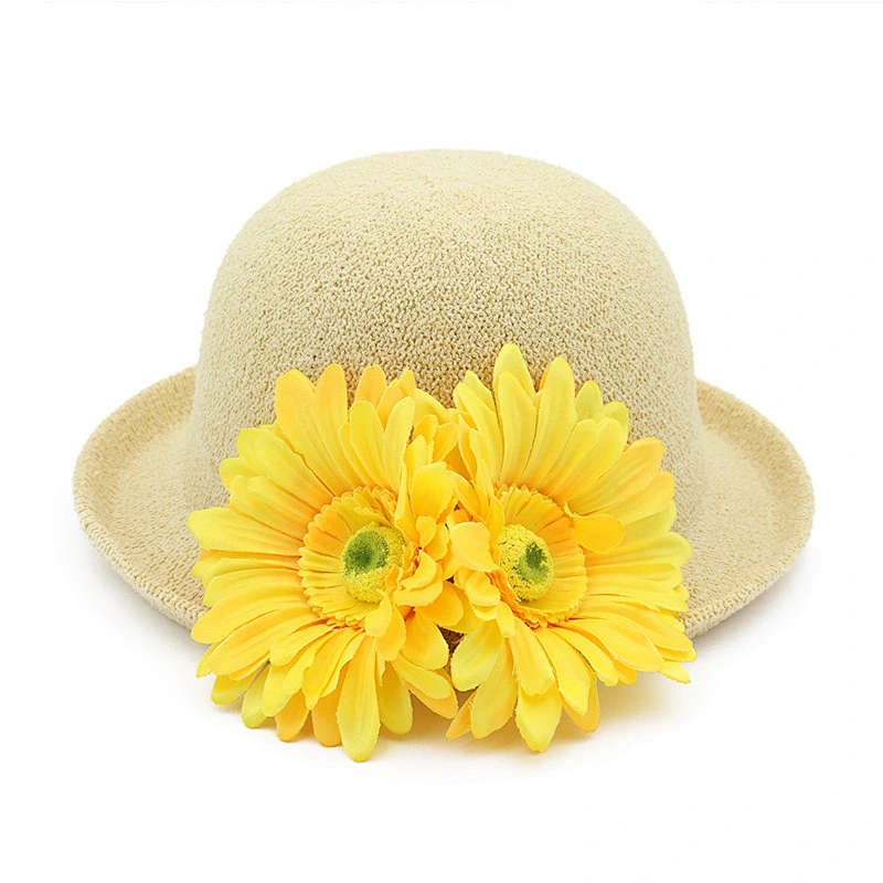 Folded Summer Lady Custom Bright Color Cheap Paper Flower Straw Hat