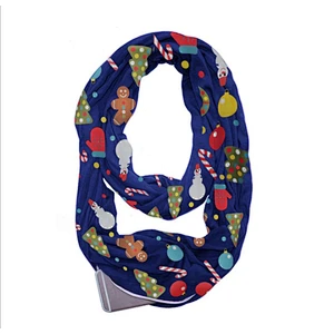 Christmas cute print unlimited neck storage zipper pocket scarf