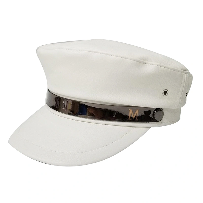 Leather octagonal hat lady autumn and winter cap british flat top navy cap lady beret hat