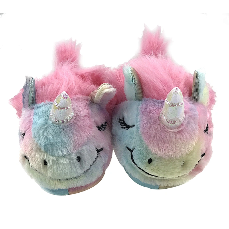Factory directly sale autumn winter unicorn slippers women lovely pink plush household cotton slippers