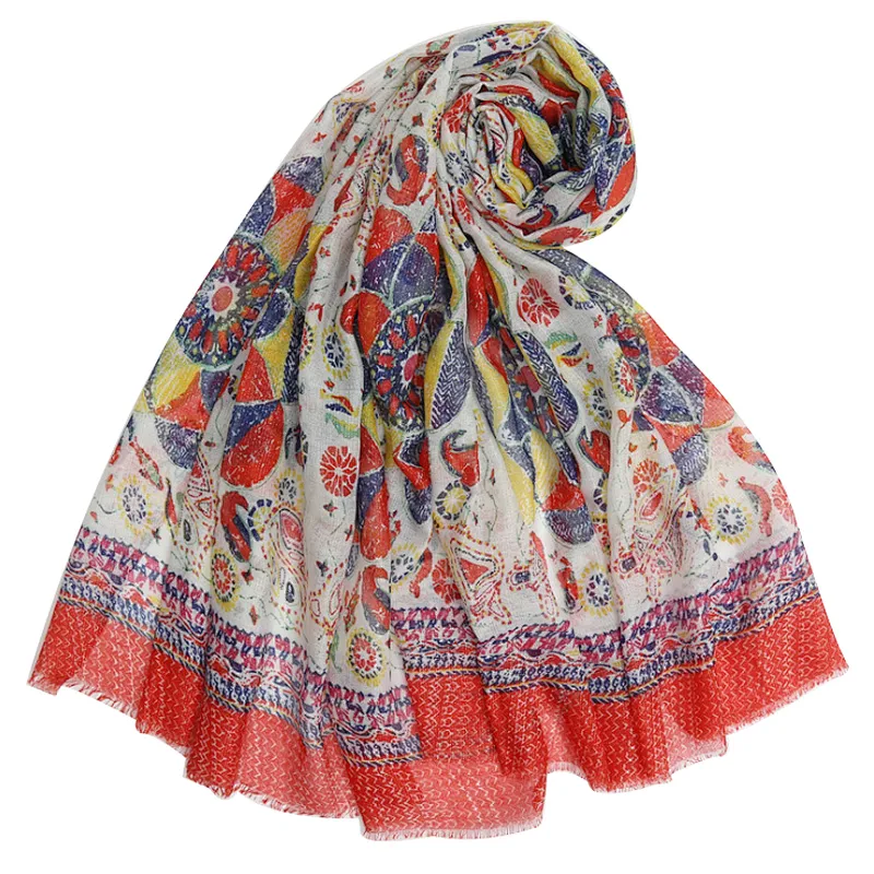 Fashionable printed folk style sunscreen shawl for women
