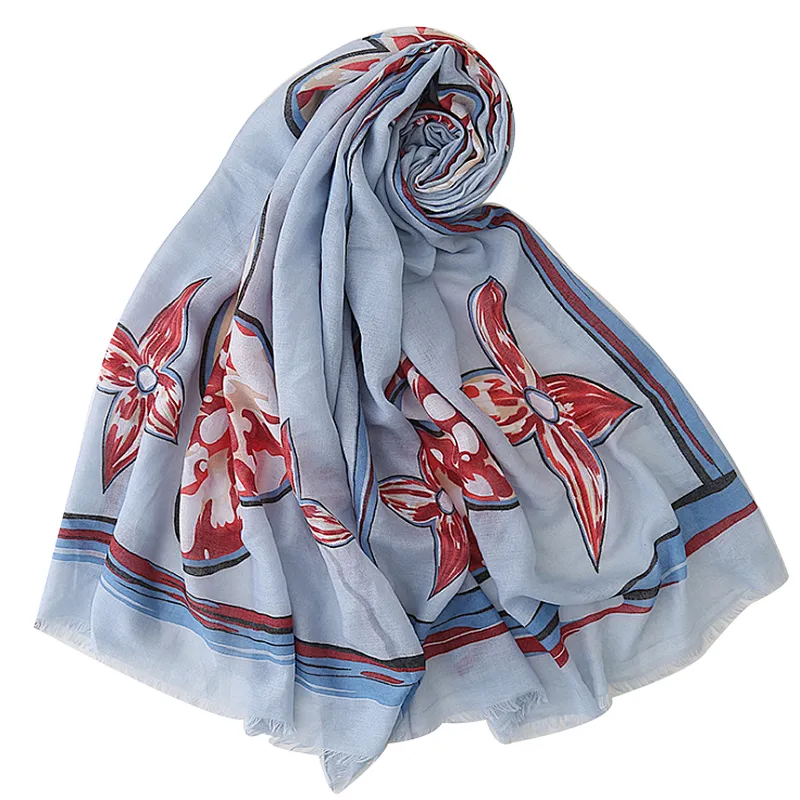 Fashion autumn and winter flower printing cotton and linen scarf female tourism holiday shawl scarf