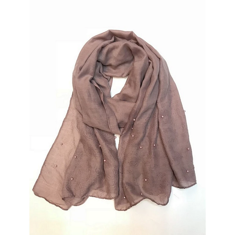 New design satin embossed with pearls women scarf