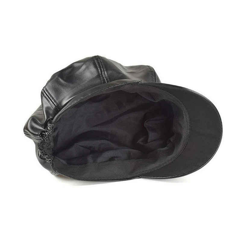 Retro PU leather painter hat octagonal hat handsome wild pumpkin hat solid color beret