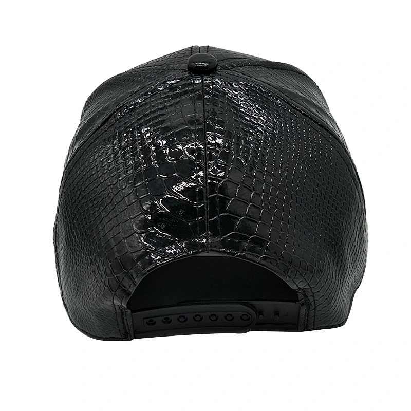 Custom 5-panel pu leather flat visor baseball hat men baseball caps with embroidery