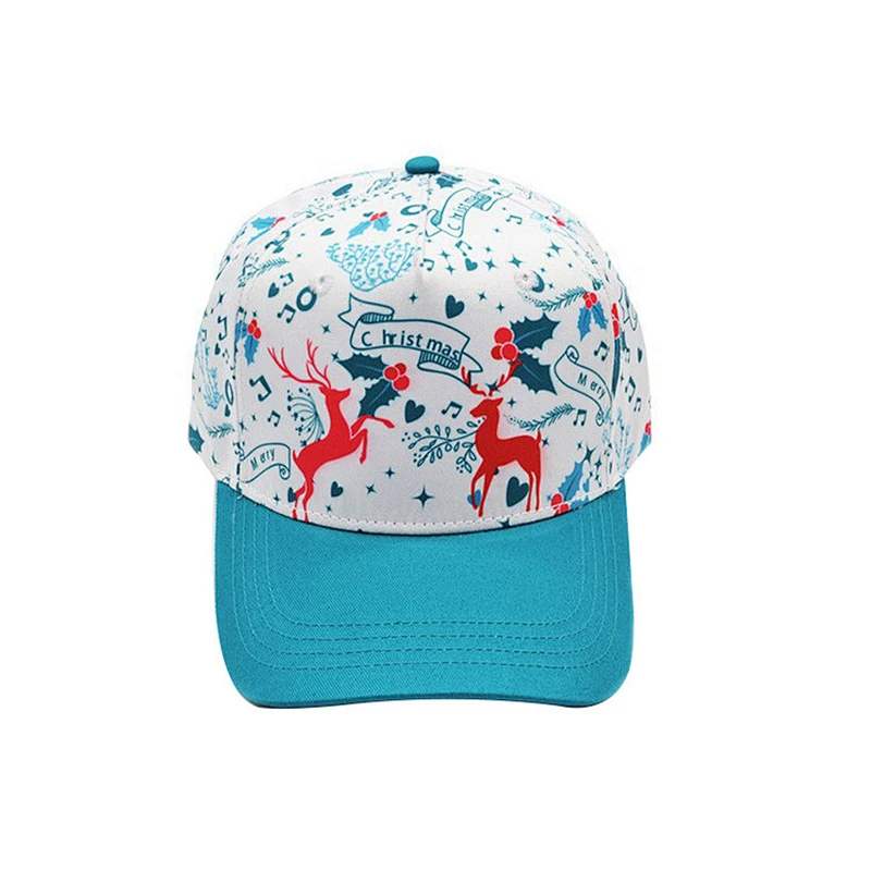 Wholesale promotional blue christmas hat elk printed baseball caps custom running sport cap