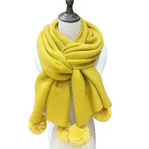 New style female winter shawl with ball pure color long thickened student scarf