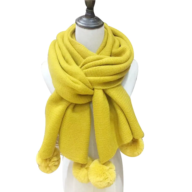 New style female winter shawl with ball pure color long thickened student scarf