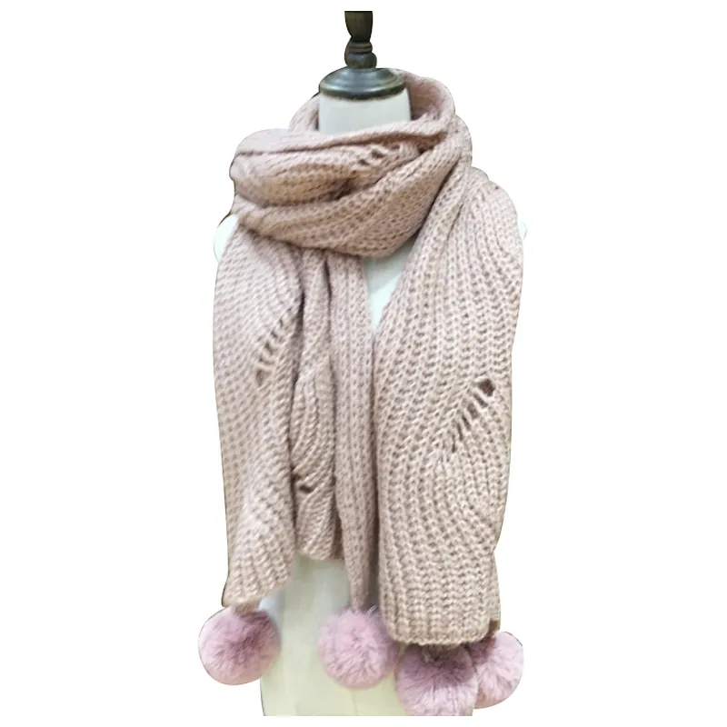 Autumn and winter new wool thickening with ball Korean version pure color scarf