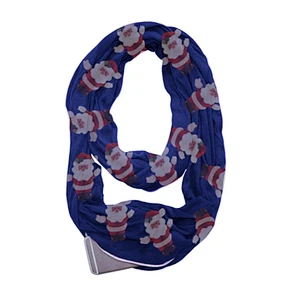 Christmas  Santa Claus printed unlimited neck storage zipper pocket scarf