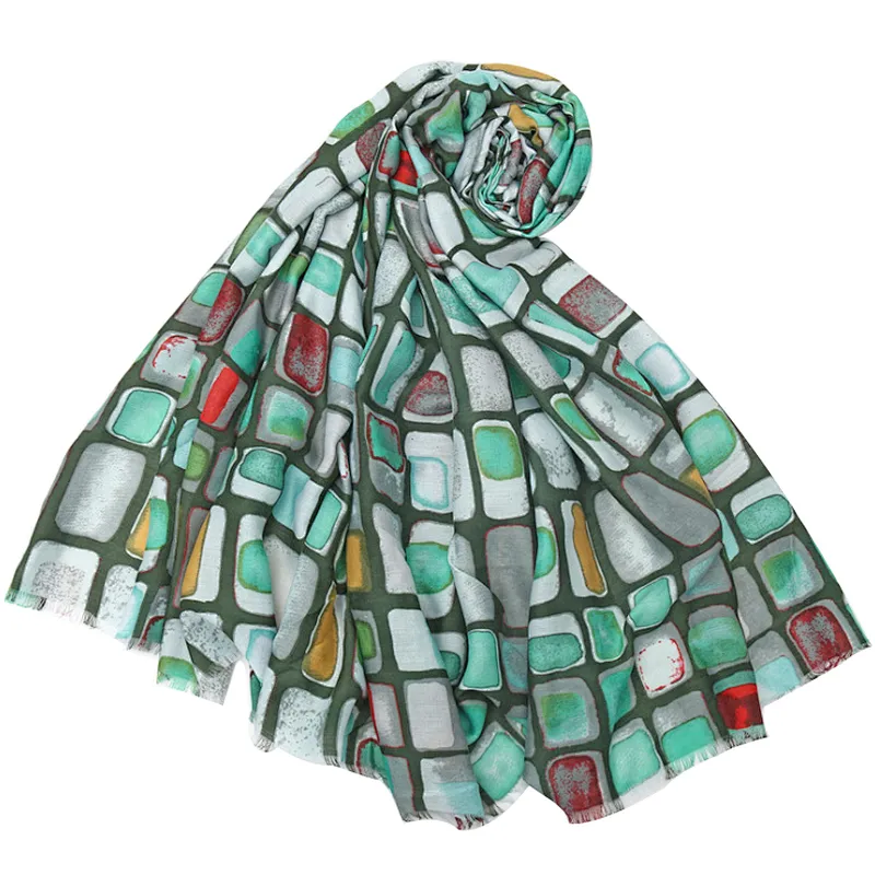 New design woman long rolled edges satin printed scarf