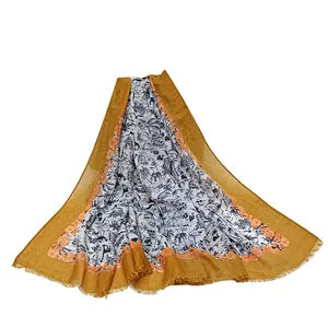Printed silk towel chiffon fabric  oversize beach shawl woman's scarf