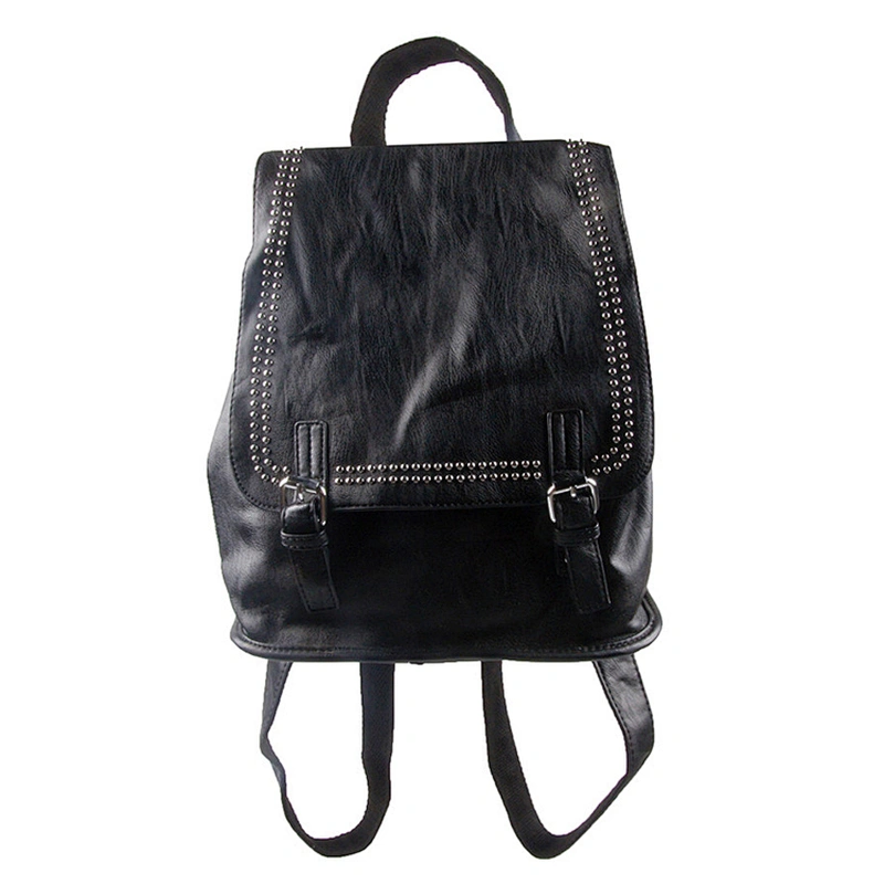 Custom School Bag Women Soft PU Leather Backpack Black Travelling Backpack Bag