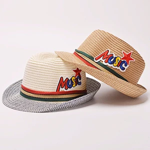 2019 Children Solid Straw hats Panama Fedora hat for children and adult Summer beach cowboy kids jazz caps