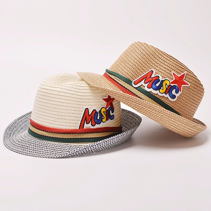 2019 Children Solid Straw hats Panama Fedora hat for children and adult Summer beach cowboy kids jazz caps