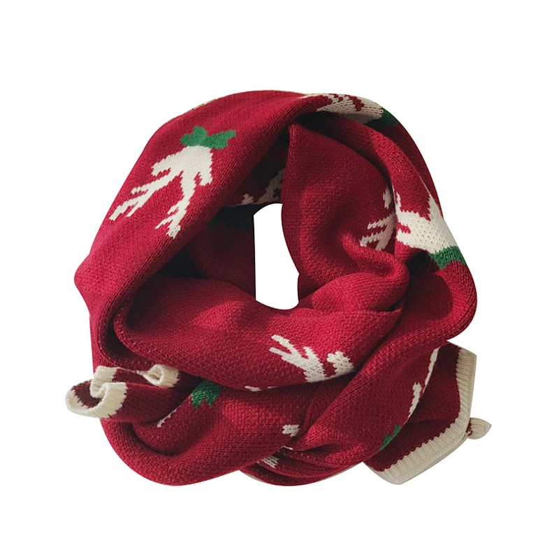 Christmas knitted wool scarf female  red green deer winter long thick  versatile scarf