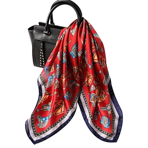 2019 New arrival luxury ladies silk scarf decorative scarf square printed satin hijab