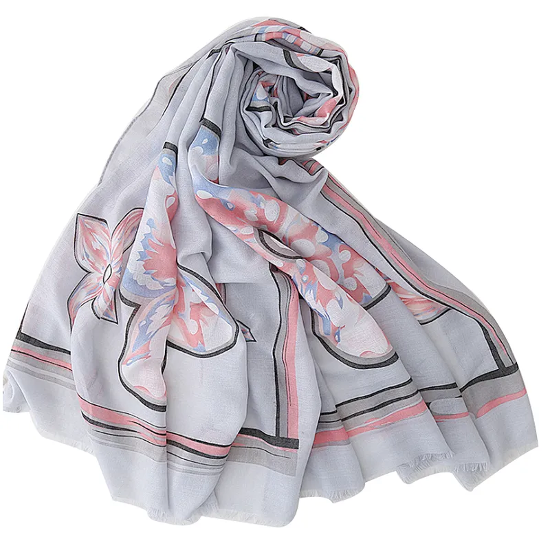 Fashion autumn and winter flower printing cotton and linen scarf female tourism holiday shawl scarf