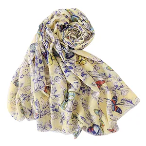 Woman's butterfly print satin cotton and linen spring and summer vacation beach towel scarf