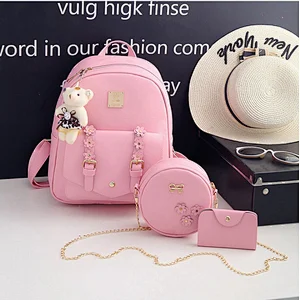 Fashion Backpack Women PU Leather Backpack Set 3 Pcs in 1 For Girls