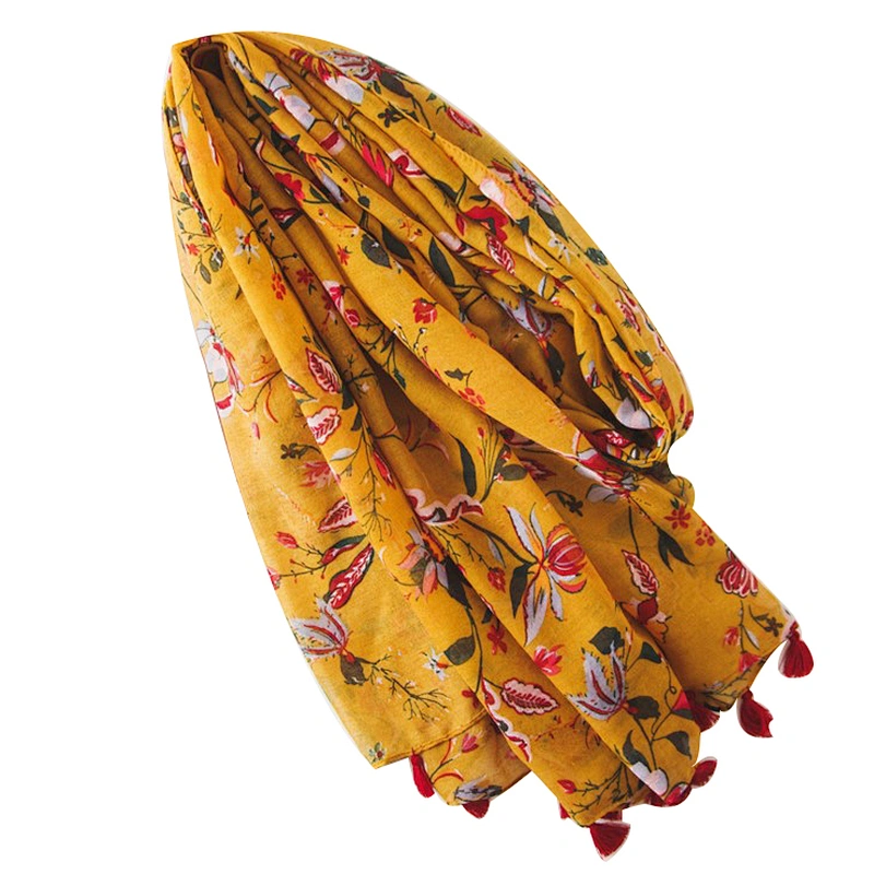 Ethnic style scarf female turmeric floret printing cotton and linen sunshade shawl beach towel scarf