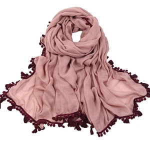 Handwork tassel cotton and linen scarf woman a substitute  hair ball side personality shawl scarf